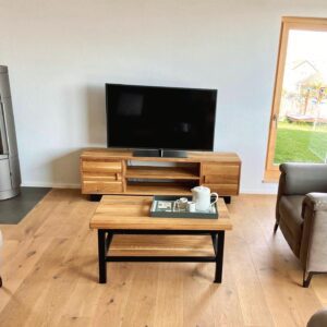 ensemble de meuble TV et de table basse en chêne massif sur mesure